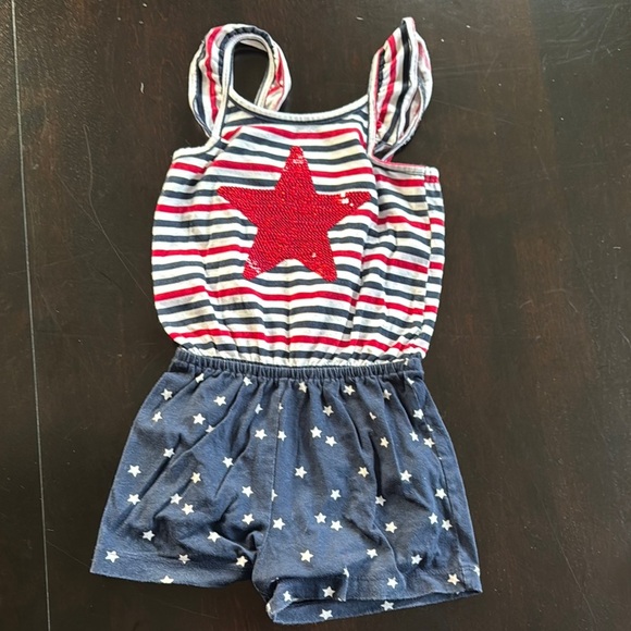 The Children's Place Red and Blue Romper with Star and Polka Dot Design - Picture 1 of 2